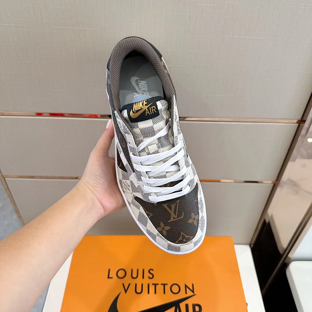Men's shoes 💰p440 "*OUIS *UITTO* Nike" new original drawer box, co-branded low-top casual sneakers, this sneaker is completely made of denim canvas splicing leather, decorated with Louis Vuitton's iconic monogram and Damierl pattern with natural cowhide piping. The upper of this shoe combines LV’s most classic Monogram and Damier elements, giving it a sense of luxury and recognition! Size: 38-45